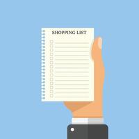 Shopping list in hand icon in flat style. Memo pages illustration on isolated background. Daily planner sign business concept. vector