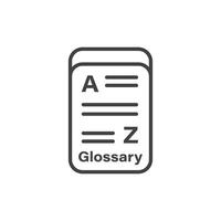 Glossary book icon in flat style. Guidebook encyclopedia illustration on isolated background. A-Z notebook sign business concept. vector