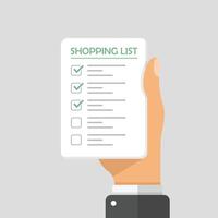 Shopping list in hand icon in flat style. Memo pages illustration on isolated background. Daily planner sign business concept. vector