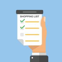 Shopping list in hand icon in flat style. Memo pages illustration on isolated background. Daily planner sign business concept. vector