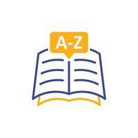 Glossary book icon in flat style. Guidebook encyclopedia illustration on isolated background. A-Z notebook sign business concept. vector