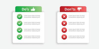 Do and dont icon in flat style. Dos and Don'ts illustration on isolated background. Pros and Cons sign business concept. vector