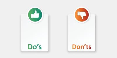 Do and dont icon in flat style. Dos and Don'ts illustration on isolated background. Pros and Cons sign business concept. vector