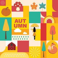 Autumn landscape background with geometric style.Editable illustration for postcard,a4 square size vector