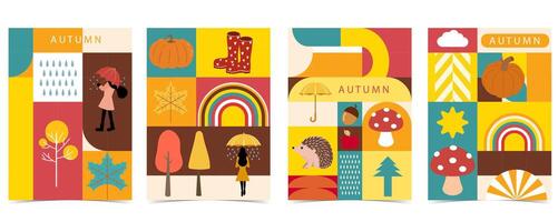 Autumn landscape background with geometric style.Editable illustration for postcard,a4 vertical size vector