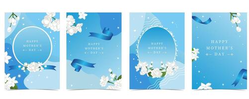 mother's day blue invitation with jasmine for a4 vertical design vector