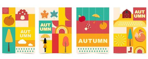 Autumn landscape background with geometric style.Editable illustration for postcard,a4 vertical size vector