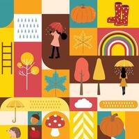 Autumn landscape background with geometric style.Editable illustration for postcard,a4 square size vector