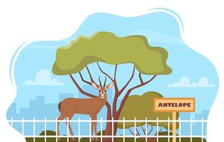 Antelope on territory of wildlife zoo park surrounded by fence. illustration. vector