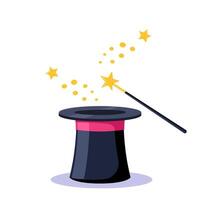 Magician hat and magic wand icon isolated on white background. Simple illustration. vector