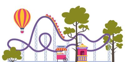 Roller coaster in amusement park. Illustration in flat style isolated on white background. vector