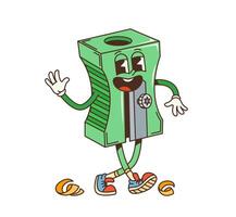 Retro groovy school pencil sharpener character vector