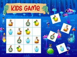 Halloween kids sudoku game with potion bottles vector