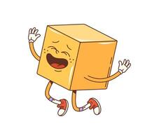 Cartoon groovy math geometric cube figure, vector