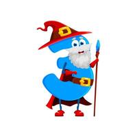 Cartoon Halloween number three wizard character vector