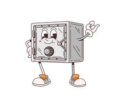 Cartoon retro groovy strongbox safe character vector