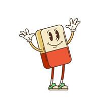 Retro groovy school eraser tool cartoon character vector
