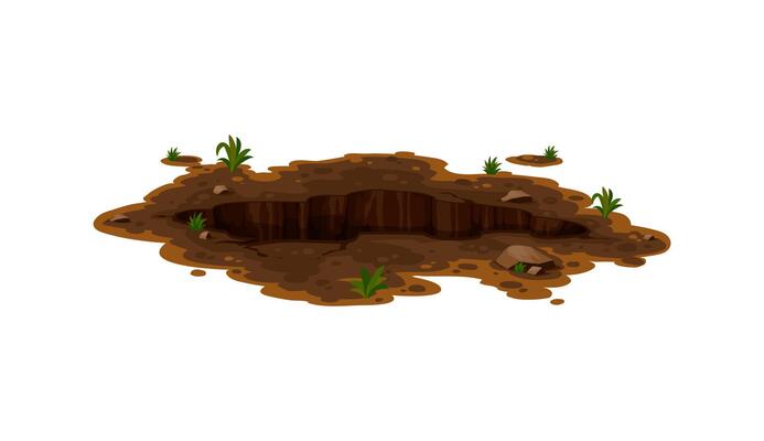 Dirty pit and burrow amidst a natural landscape