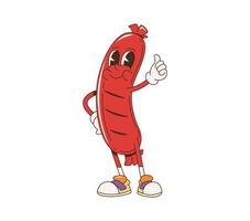 Sausage bbq barbeque cartoon groovy character vector