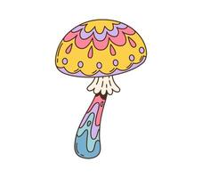 Cartoon groovy space mushroom, psychedelic colors vector