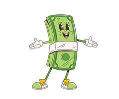 Cartoon retro groovy dollars stack funky character vector