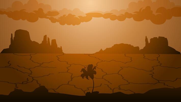 Landscape illustration of last flower blooms in the barren desert