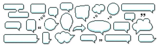 8 bit pixel speech bubbles and dialog boxes. Message icons for computer game. illustration. vector