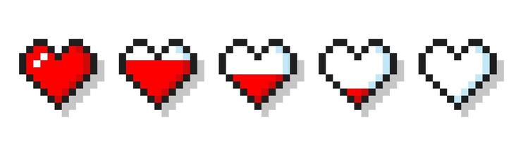 Pixel game life bar with heart for animation. illustration. vector