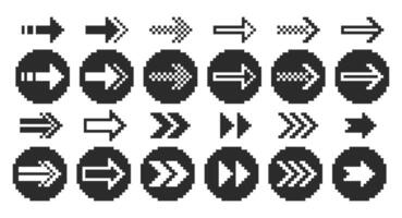 A collection of pixel arrows, a double arrow, a mouse pointer. 8-bit pointers for game assets. illustration. vector