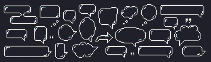 8 bit pixel speech soap bubbles and dialog boxes. Message icons for computer game. illustration. vector