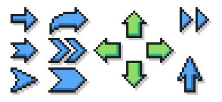 Pixel art game direction arrow button. 8-bit pointers for game assets. illustration. vector