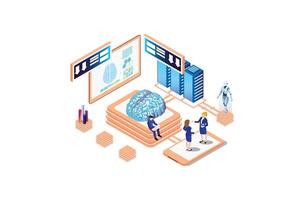 Technology Isometric artificial intelligence robot learning illustration, Web Banner, Suitable for Diagrams, Infographics, Book Illustrations, Game Assets and Other Graphic Related Assets vector