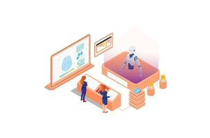 Technology Isometric artificial intelligence robot learning illustration, Web Banner, Suitable for Diagrams, Infographics, Book Illustrations, Game Assets and Other Graphic Related Assets vector