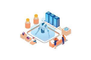 Technology Isometric artificial intelligence robot learning illustration, Web Banner, Suitable for Diagrams, Infographics, Book Illustrations, Game Assets and Other Graphic Related Assets vector
