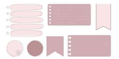 Collection of Cute Blank paper notes for to-do list, Daily and Weekly Planner. Scrapbook Stickers, different pieces of washi tape and bookmarks for scheduler or organizer vector