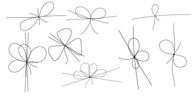 Simple line bows on ribbon. Bow on string set, lines and corners decoration design. Bowknot for package or letter, planner diary decent dividers vector