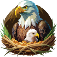 Majestic eagle nurtures chick in watercolor nest. AI-generated. png