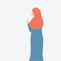 a beautiful woman dressed as a Muslim teacher with a hand gesture as if explaining something vector