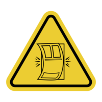 Sign not slam door. Close doors carefully to avoid damaging the doors or creating noise that may disturb others. Avoid unnecessary noise. Warning yellow triangular road sign. png