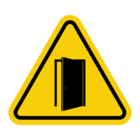 Keep door closed sign. Make sure door is closed after going through it. Ensuring safety, maintaining temperature conditions, preventing spread of smoke or fire. Warning yellow triangular sign. png