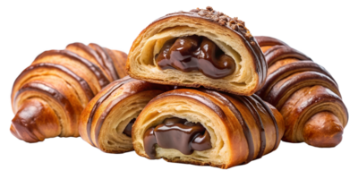 Croissants on a white isolated background, front view. Serve yourself a delicious croissant with chocolate filling, suitable for menu design, restaurants, bakeries. French classics . png