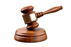 Judge's gavel hammer for adjudication isolated on transparent or white background, png