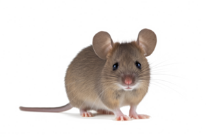 Close up of plain house mouse aka Mus Musculus, standing facing front isolated on white or transparent background. png