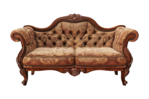 Antique Victorian Style Sofa With Carved Wooden Frame png