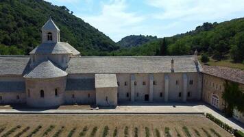 Cistercian Abbey of Senanque in Provence, a place of tranquility and prayer among mountains, trees and lavender fields. Ancient abbey founded in the 12th century by a monastic order. video