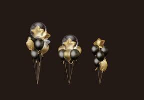 Set of balloon strings, star and round balloons, gold and black, suitable for parties, events, birthdays, black friday vector