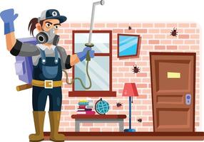 Exterminator or Pest Control Illustration at Work vector