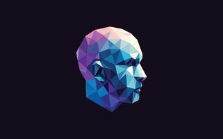 a low polygonal head of a man in a dark background vector