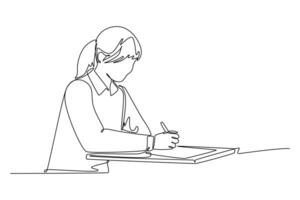 Lecturers teaching in class concept. Single line draw design graphic illustration. vector