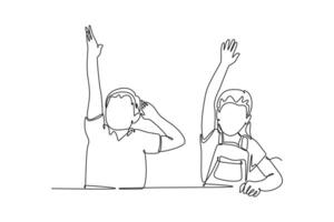 Lecturers teaching in class concept. Single line draw design graphic illustration. vector